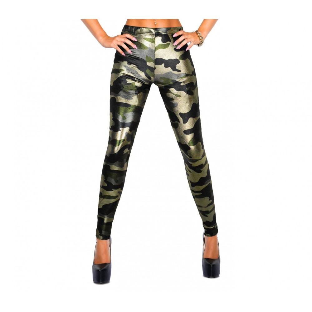 9050 Set due leggings a stampa mimetica lucido nero e verde militare 