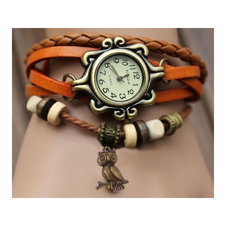 Orologio vintage con gufetto retrò GUFO tendenza watch quarzo quadrante QUADRATO