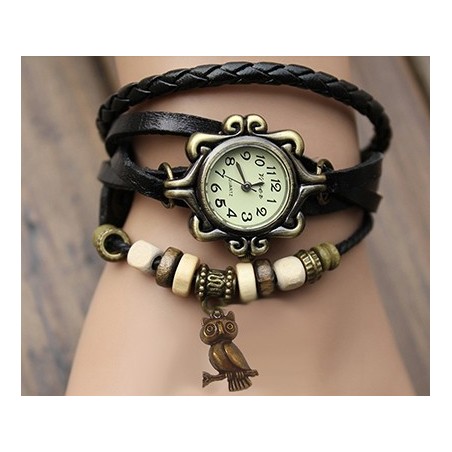 Orologio vintage con gufetto retrò GUFO tendenza watch quarzo quadrante QUADRATO