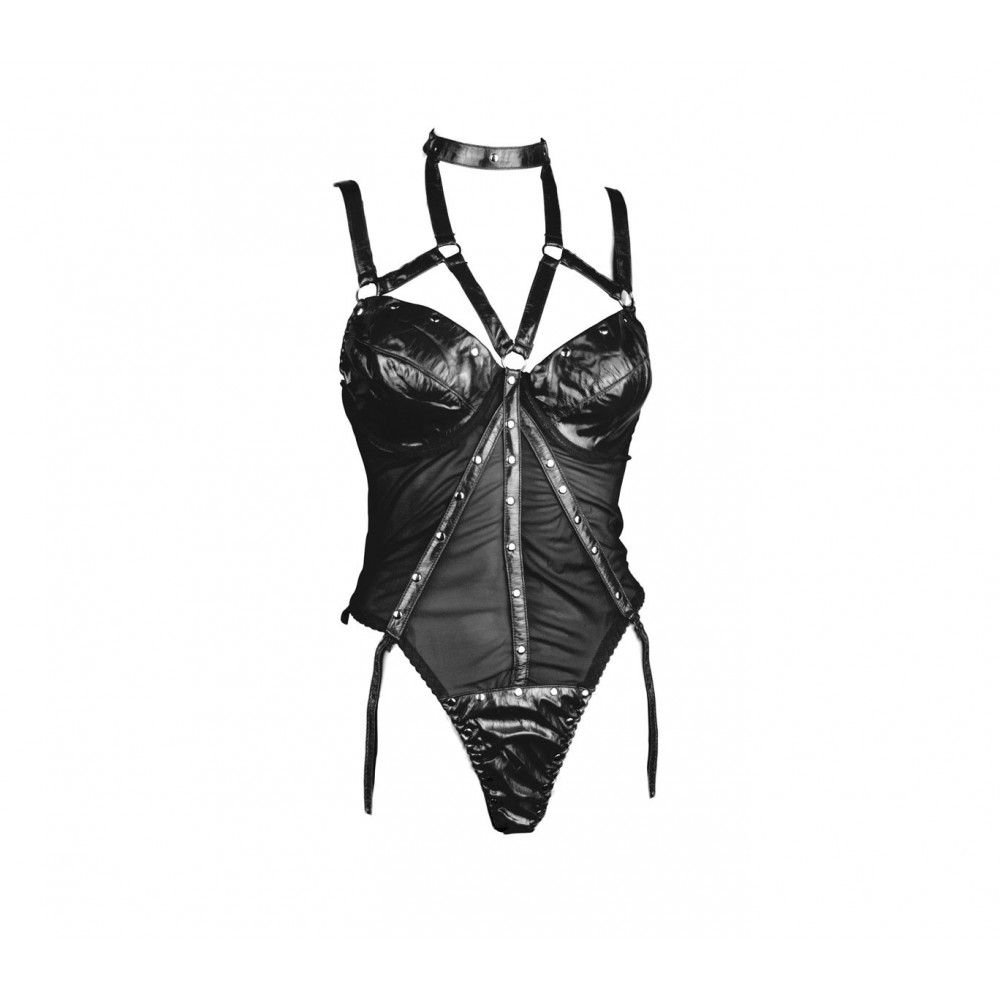 Completino lingerie sexy 25234 mod. Zelda corsetto similpelle e borchie 2 colori