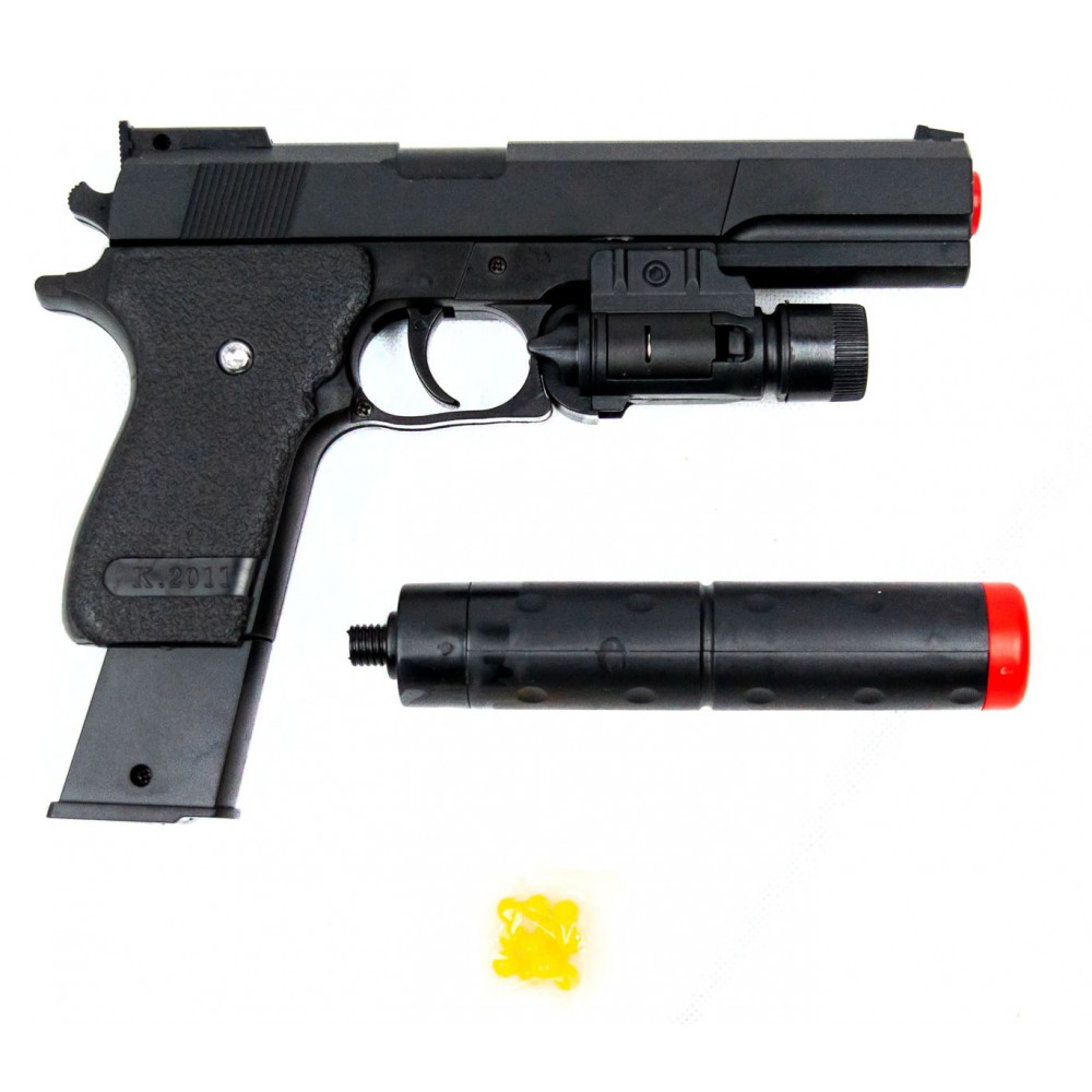 Pistola giocattolo K2011B per bambini 285633 con pallini e silenziatore