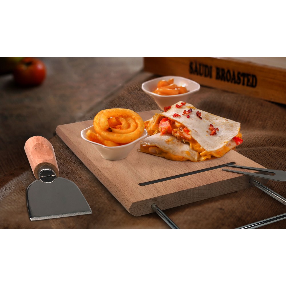 Tagliere per formaggio 689378 legno betulla con forchettone e spatola 33 x 15 cm