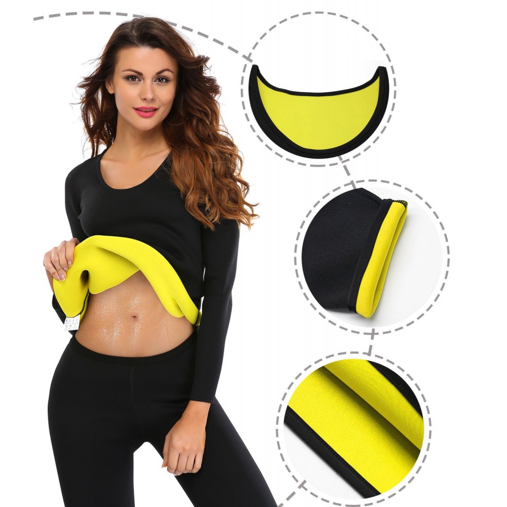 T Shirt sauna snellente addome in neoprene con maniche da donna dalla S alla XXL