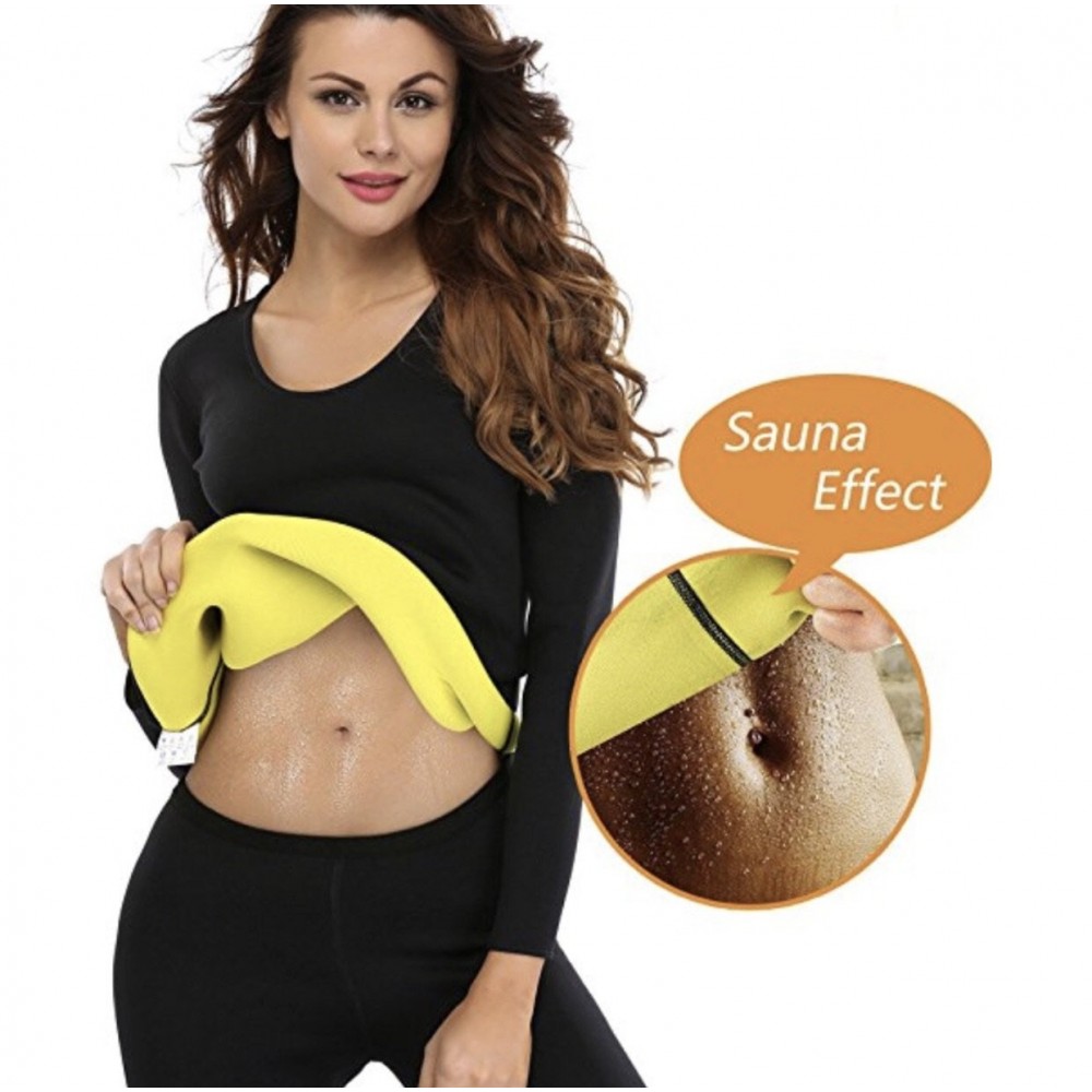 T Shirt sauna snellente addome in neoprene con maniche da donna dalla S alla XXL