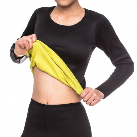 T Shirt sauna snellente addome in neoprene con maniche da donna dalla S alla XXL T Shirt sauna snellente addome in neoprene con maniche da donna dalla S alla XXL