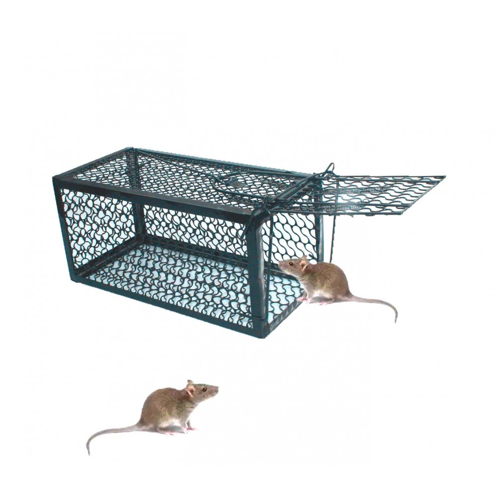 Trappola in metallo gabbia per topi con scatto a molla automatico 24x11x11 cm