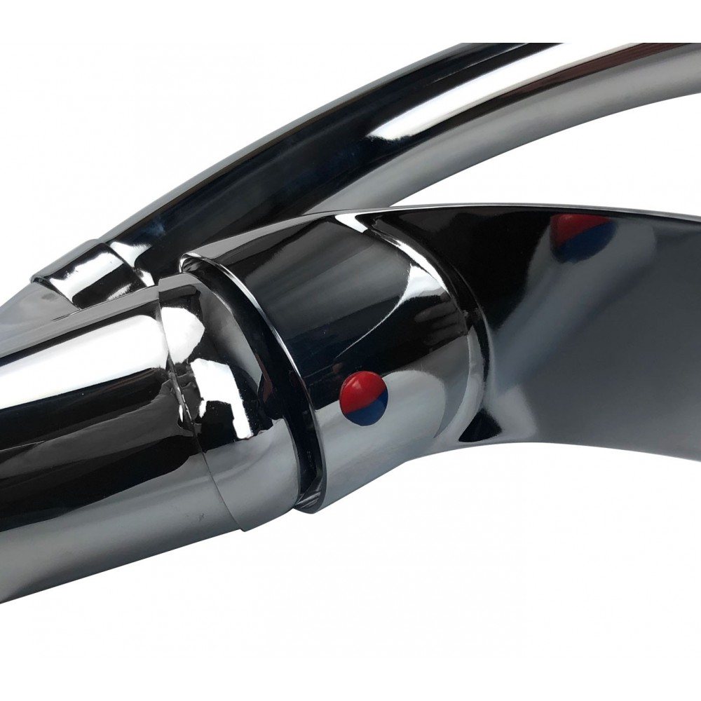 870037 Miscelatore cucina POSEIDONE con apertura ad onda acciaio canna alta 