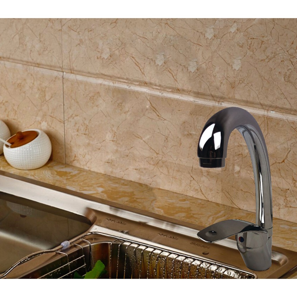 870037 Miscelatore cucina POSEIDONE con apertura ad onda acciaio canna alta 