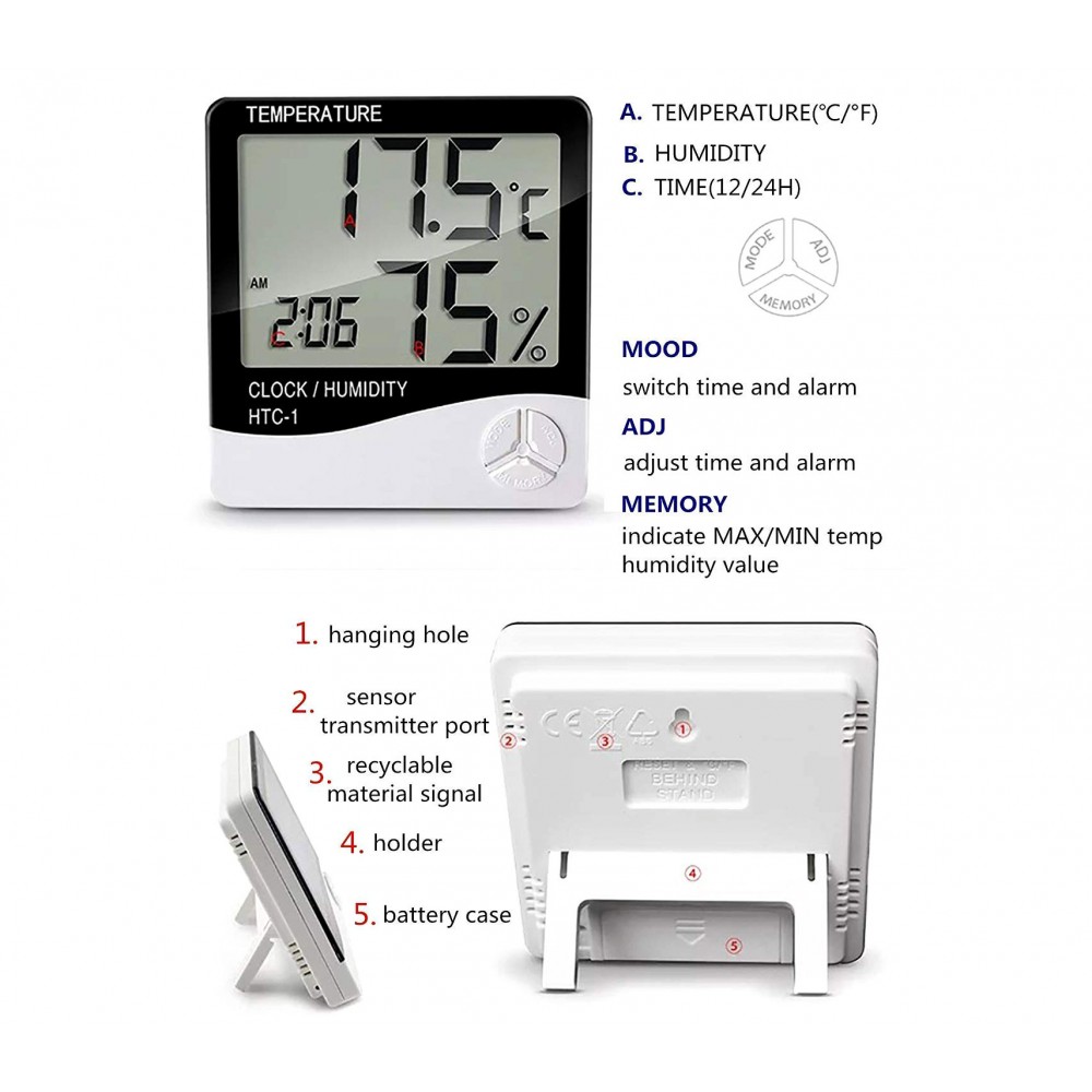 850871 Termometro igrometro con orologio e allarme con memoria min e max