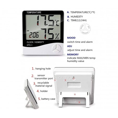 850871 Termometro igrometro con orologio e allarme con memoria min e max
