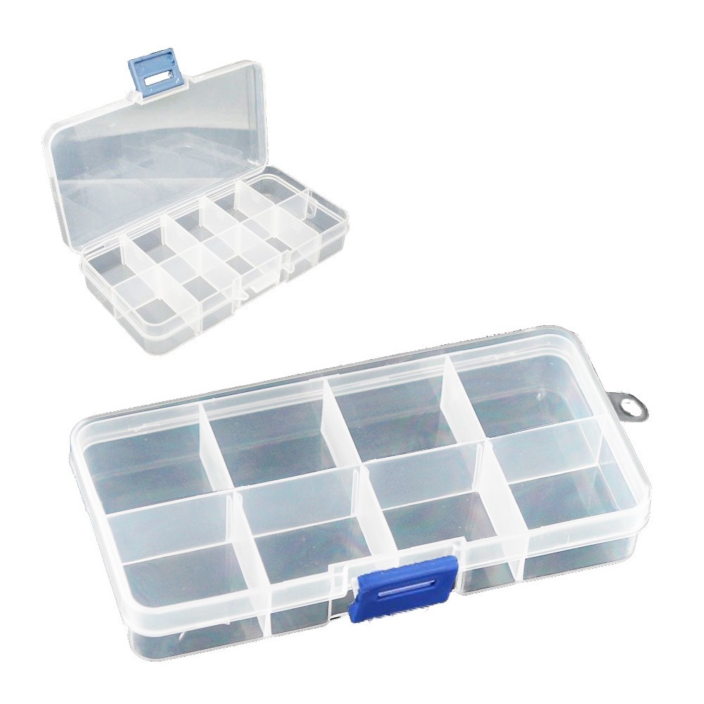 Mini box organizer multifunzionale fino a dieci comparti trasparente e in plastica 