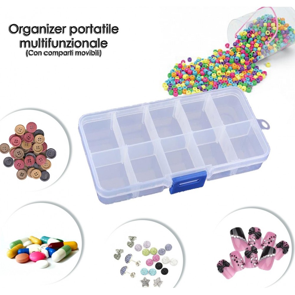 Mini box organizer multifunzionale fino a dieci comparti trasparente e in plastica 