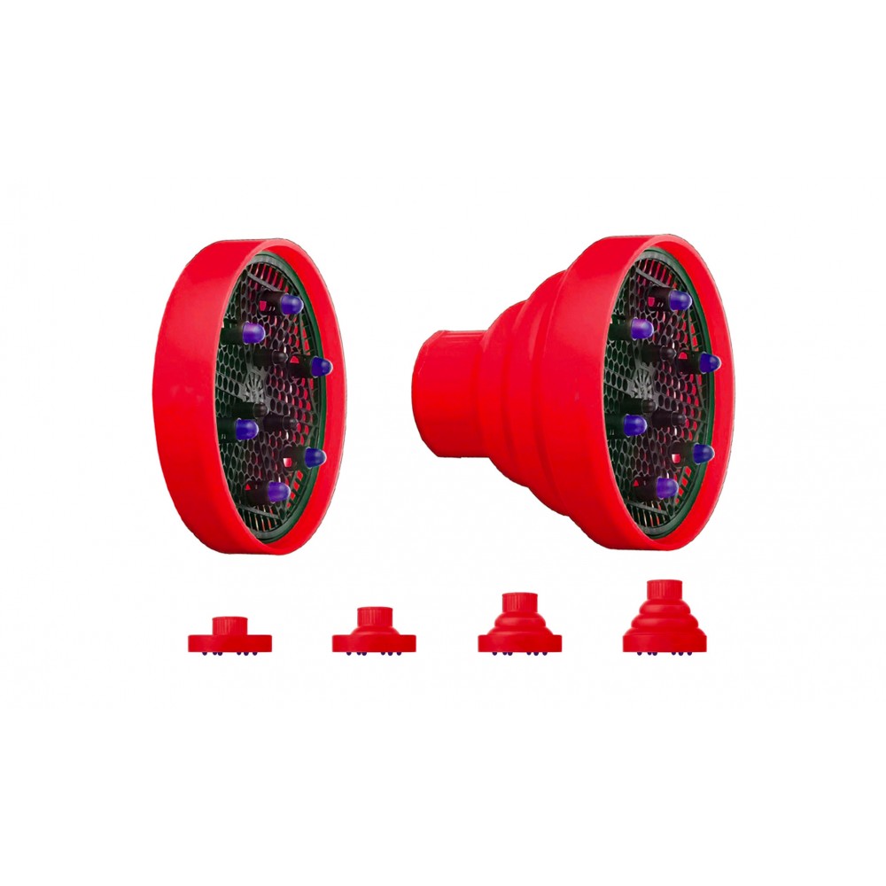 Image of Diffusore universale per phon asciugacapelli in silicone pieghevole da viaggio Rosso