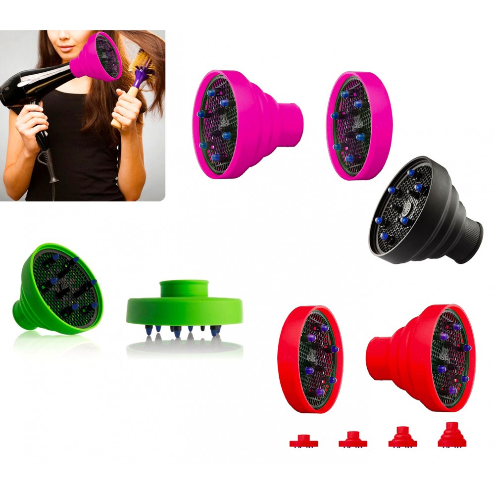 Image of Diffusore universale per phon asciugacapelli in silicone pieghevole da viaggio Nero052