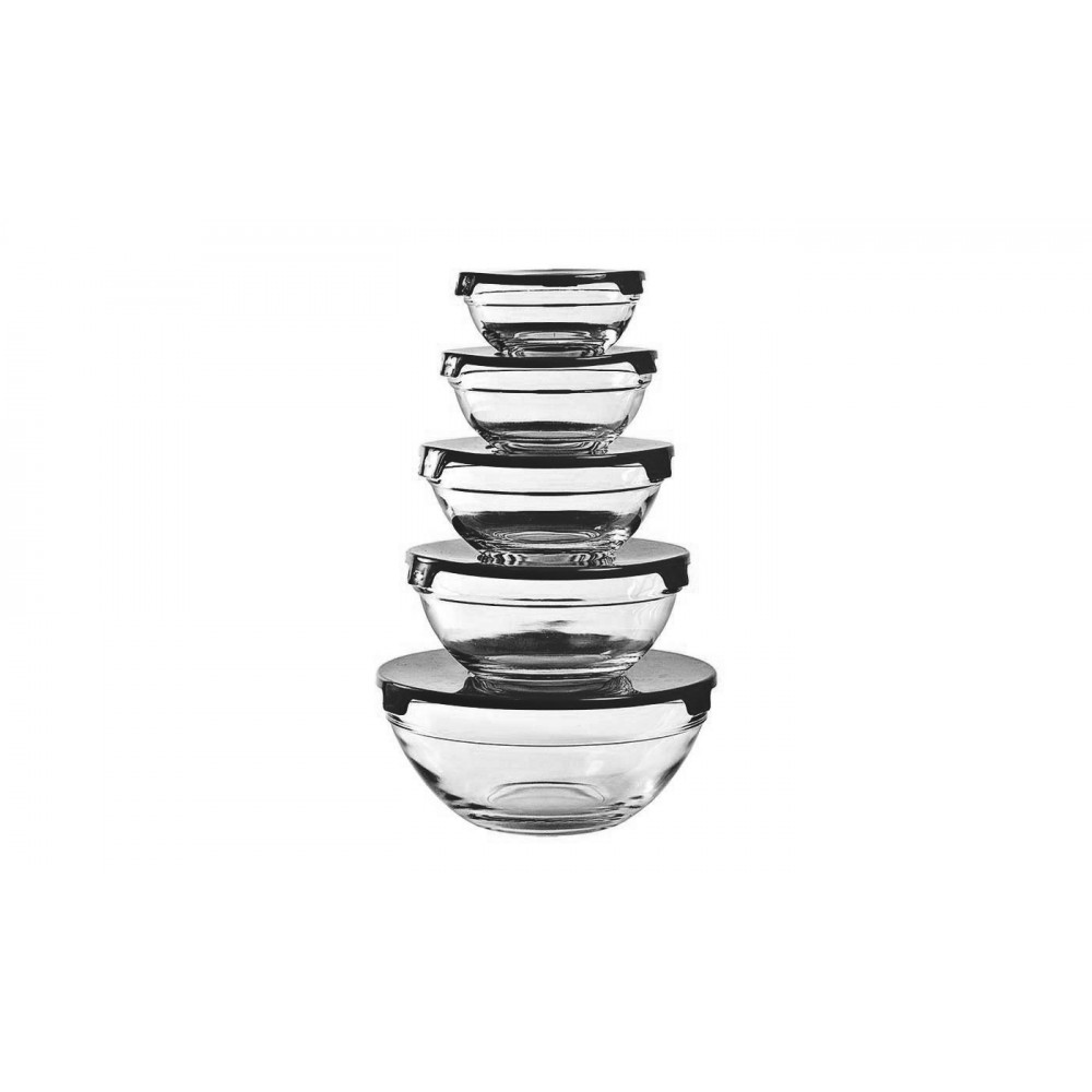 Set 5 contenitori in vetro impilabili cooking bowl per conservare alimenti adatto al microonde