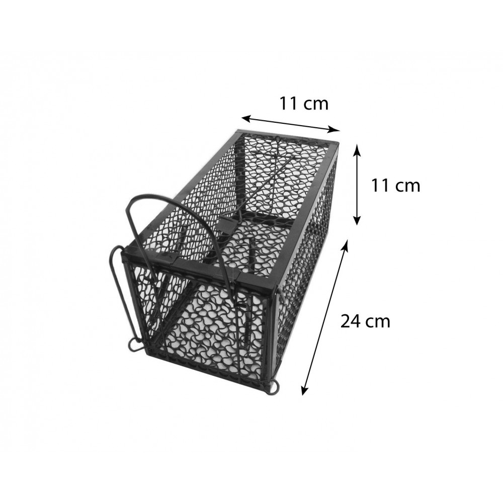 Trappola metallo gabbia per topi con scatto a molla automatico 24x11x11 cm NERO
