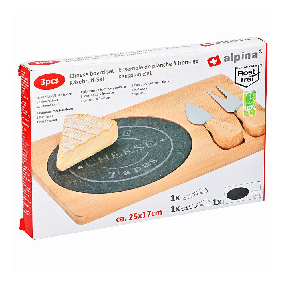 109961 Alpinia Tagliere per formaggio in bamboo con piastra in ardesia accessori