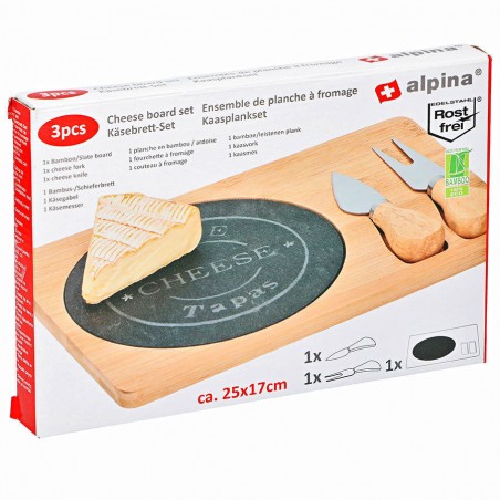 109961 Alpinia Tagliere per formaggio in bamboo con piastra in ardesia accessori