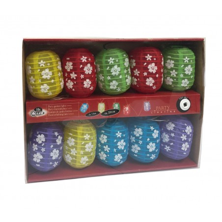 037172 Party Lighting 10 Lanterne floreali LED da esterno a batterie 210cm 