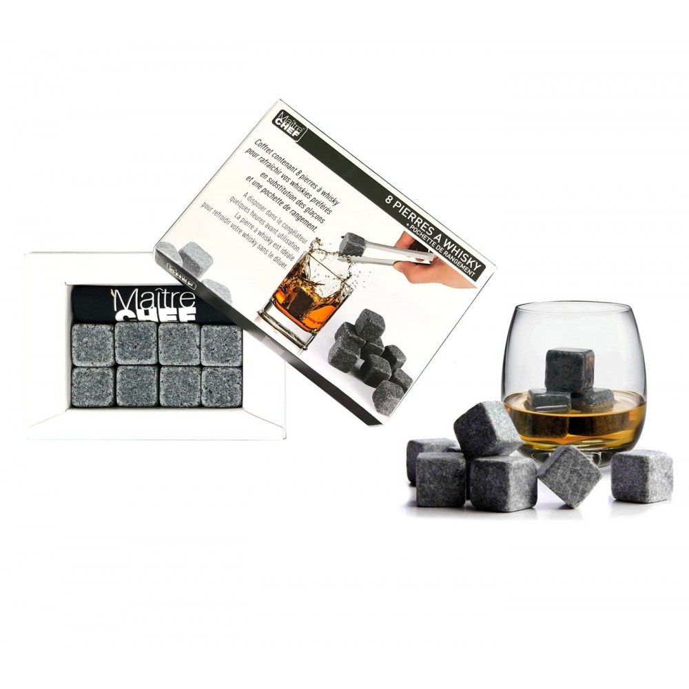 Maitre Chef 930486 set 8 Pietre ghiaccio 2x2x2 cm per whiskey con pouchette 