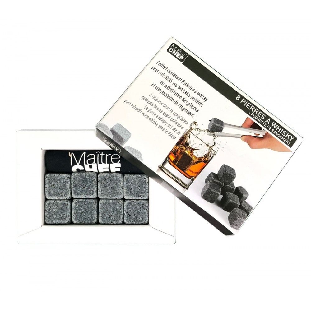 Maitre Chef 930486 set 8 Pietre ghiaccio 2x2x2 cm per whiskey con pouchette