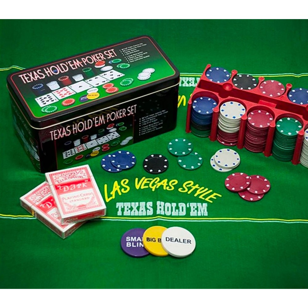 Set poker texas hold'em tappeto 200 fiches 2 mazzi