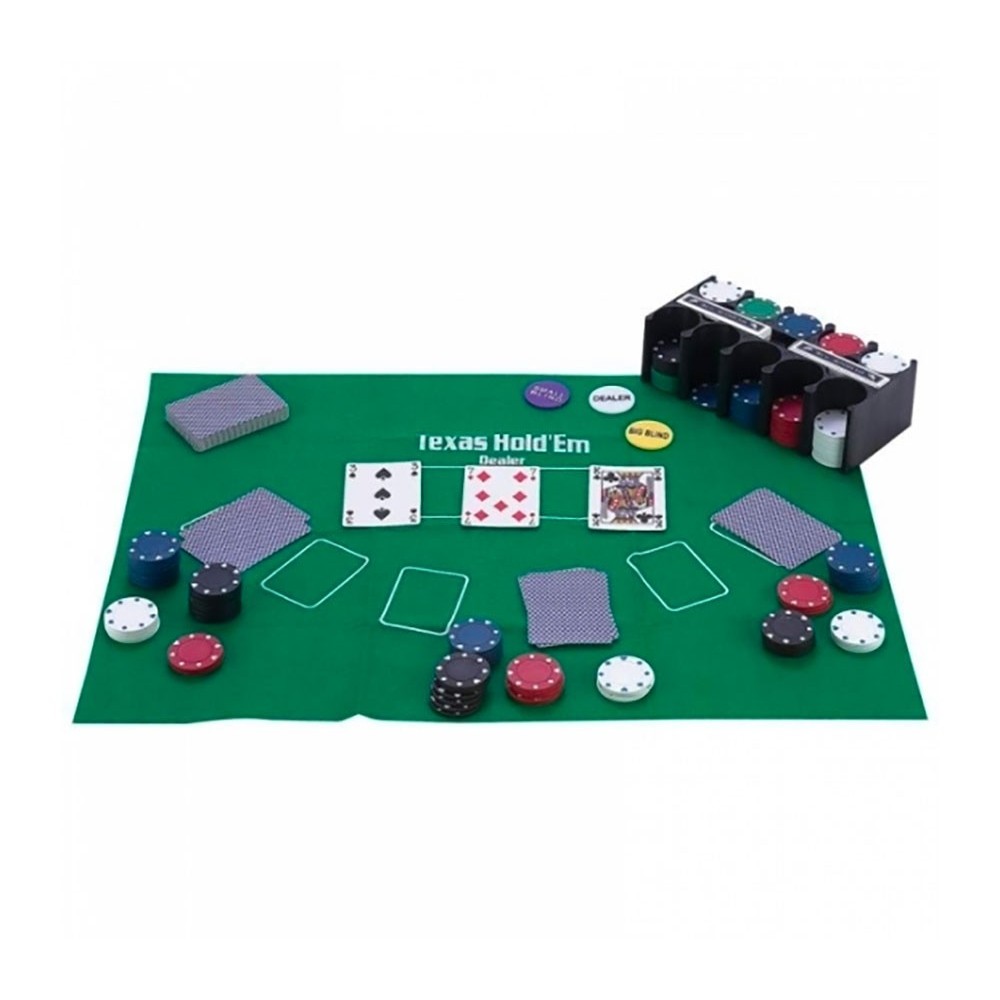 Set poker texas hold'em tappeto 200 fiches 2 mazzi