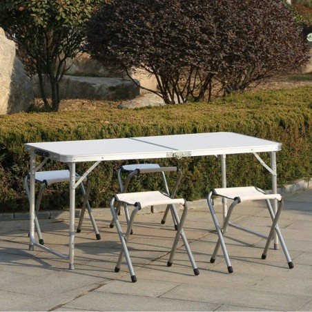FUBUCA Tavolo in alluminio camping pieghevole con sgabelli 120x60x70cm