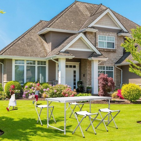 FUBUCA Tavolo in alluminio camping pieghevole con sgabelli 120x60x70cm