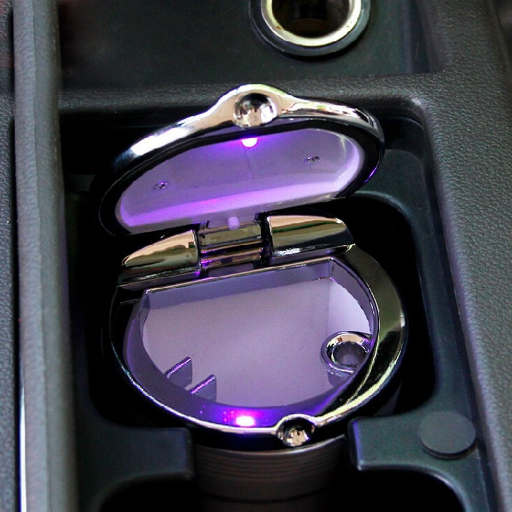 Posacenere Auto Bling Con Luce LED E Coperchio - Cristallo E ABS, Portatile Per Portabicchieri - 4