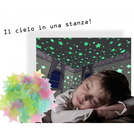 Set di 15 stelle fluorescenti di diverse misure decorazione murale autoadesiva removibile 608124
