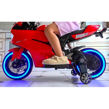 Moto da Strada BKT B39326 per bambini con luci led 12V MP3 USB sedile in pelle