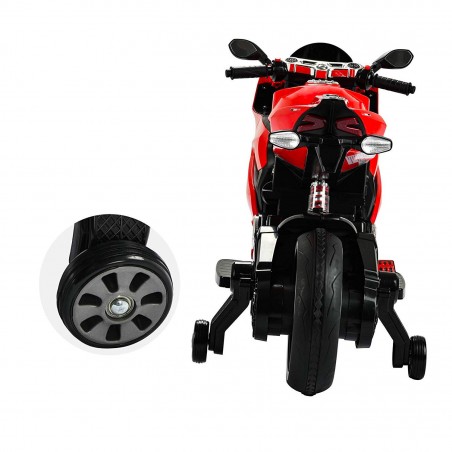 Moto da Strada BKT B39326 per bambini con luci led 12V MP3 USB sedile in pelle