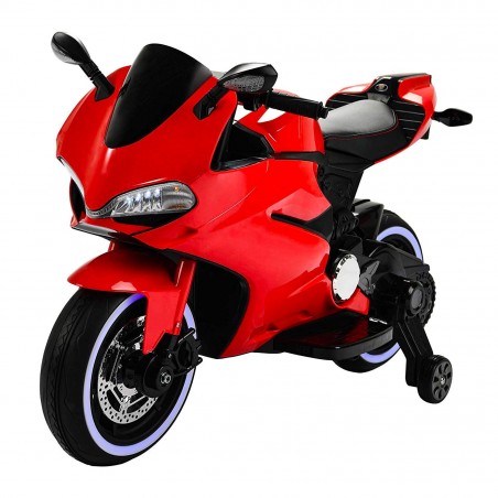 Moto da Strada BKT B39326 per bambini con luci led 12V MP3 USB sedile in pelle