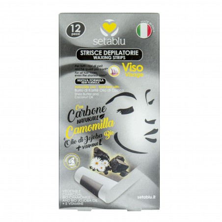 12 Strisce SETABLU 574464 Depilatorie Viso carbone naturale ed estratti naturali