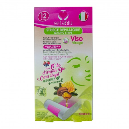 12 Strisce Depilatorie Viso SETABLU 167603 Olio di Argan e Cera d'Api vitamina E