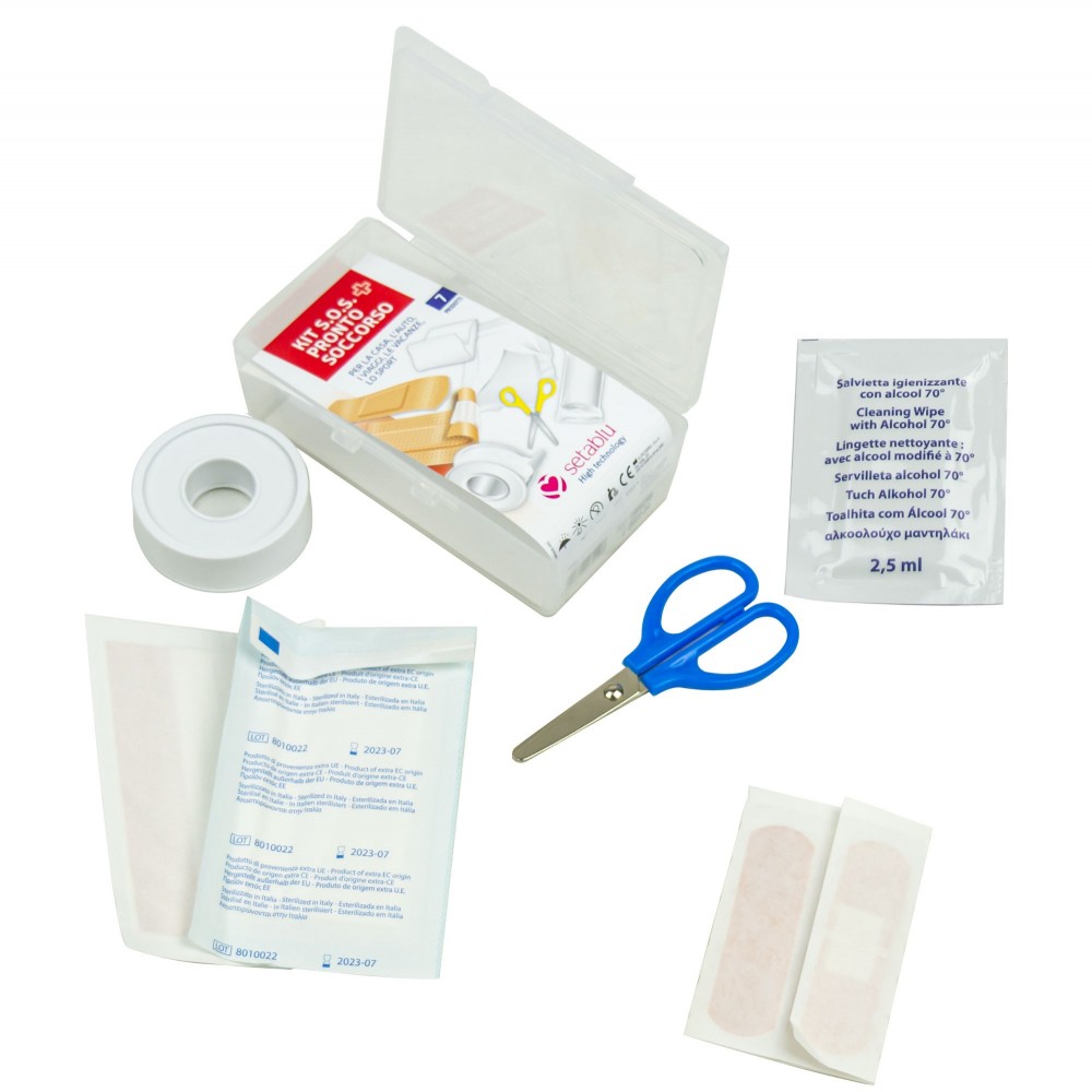 SETABLU Kit SOS Pronto soccorso 931507 cerotti forbicine bande idrofile 7 pezzi