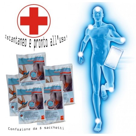Kit 5 confezioni di ghiaccio istantaneo monouso 13 x 18 cm pronto soccorso piccoli e grandi traumi 902950