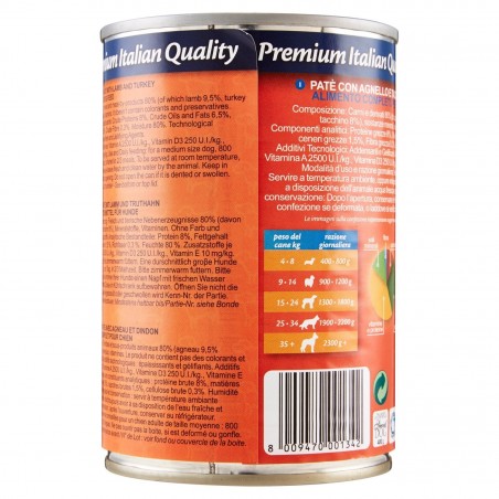 Monge SPECIAL DOG Pate' Agnello e Tacchino scatoletta per cani da 400g vitamine