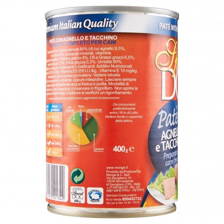 Monge SPECIAL DOG Pate' Agnello e Tacchino scatoletta per cani da 400g vitamine