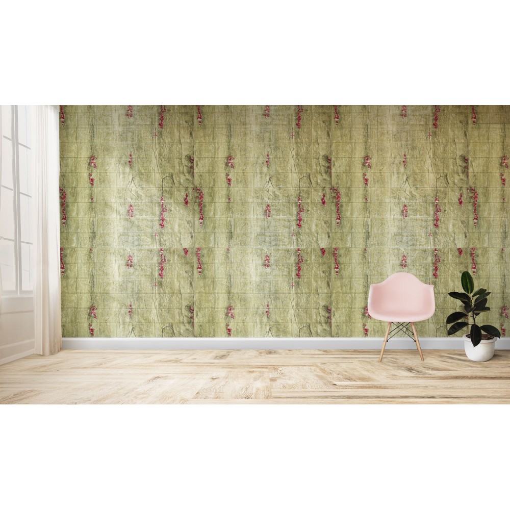 Parato 3D Adesivo PE Pietra fiori rossi 965423...