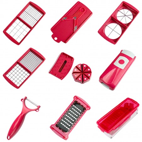 Affettaverdure da cucina manuale con 13 accessori rosso SUPER SLICE