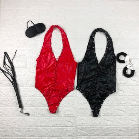 Completino lingerie sexy body 2563 mod. HALLIE in pelle con borchie