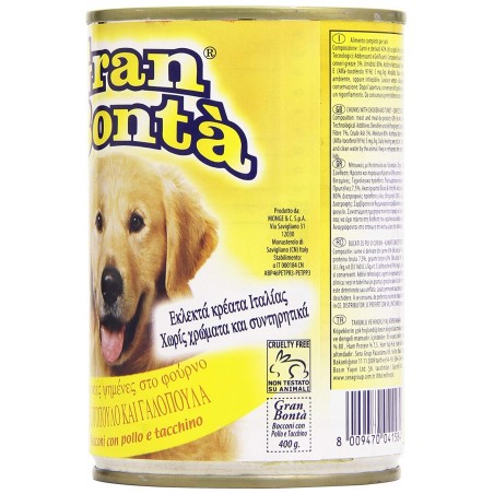 Monge GRAN BONTA' per cani Pollo e tacchino scatoletta da 400g con vitamine