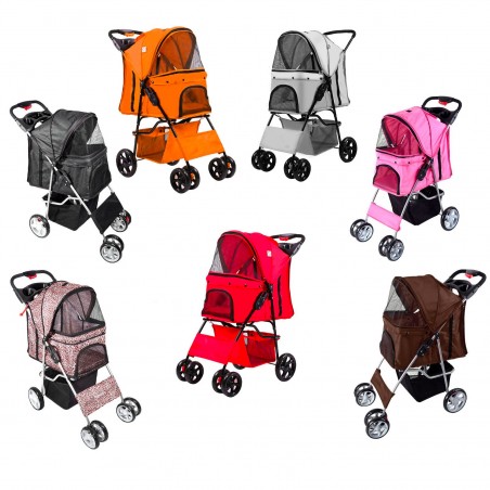 Passeggino per Cani Pieghevole BUGGY Trasportino per Animali con Zip e Parasole