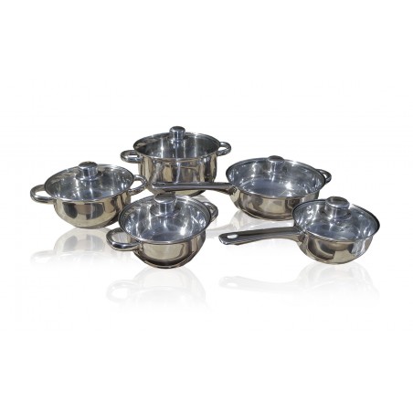 Set 10 pz pentole e casseruole con coperchi batteria in acciaio inox con manici termoisolanti  Set 10 pz pentole e casseruole con coperchi batteria in acciaio inox con manici termoisolanti