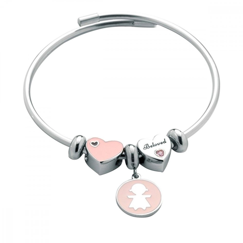 Bracciale Bangle KIDULT In Acciaio 316L – Collezione Love, Con Ciondolo Smalto E Cristalli, 20 Cm