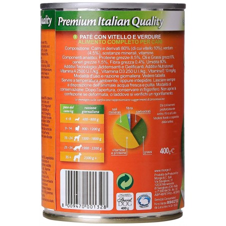 Pack 24 pz Monge SPECIAL DOG Pate' Vitello e Verdure scatoletta cani da 400gr