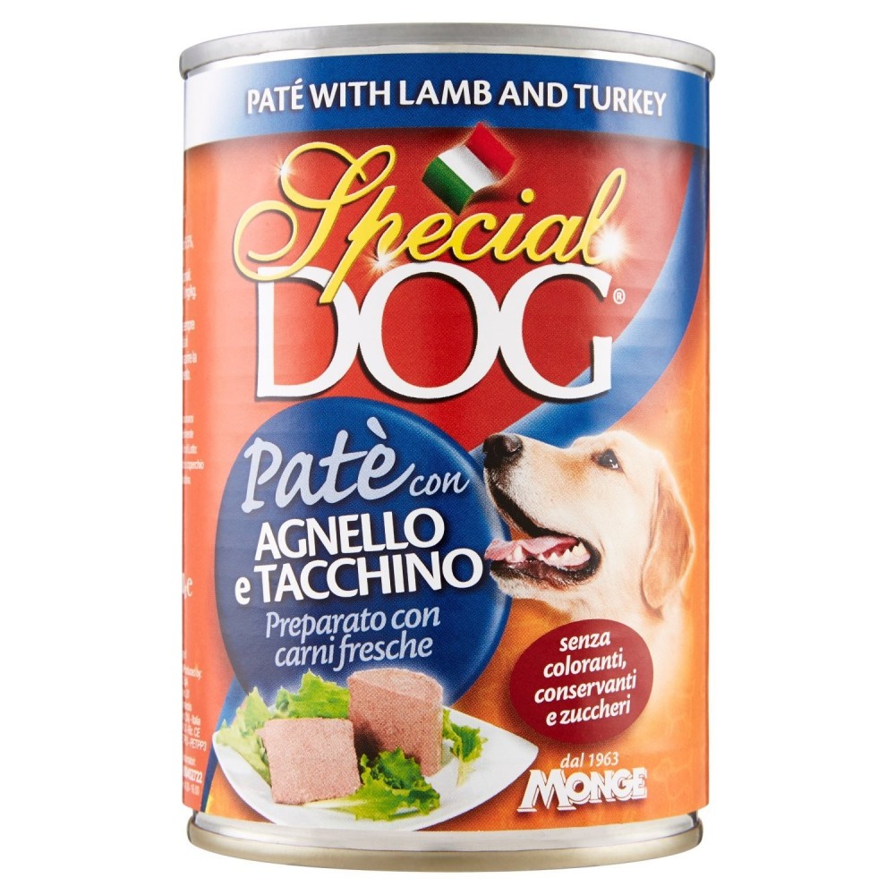 Pack 24 pz Monge SPECIAL DOG Pate' Agnello e Tacchino scatoletta cani da 400gr