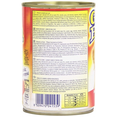 Pack 24x Monge GRAN BONTA' Bocconi di Carne scatoletta per cani da 400g vitamine